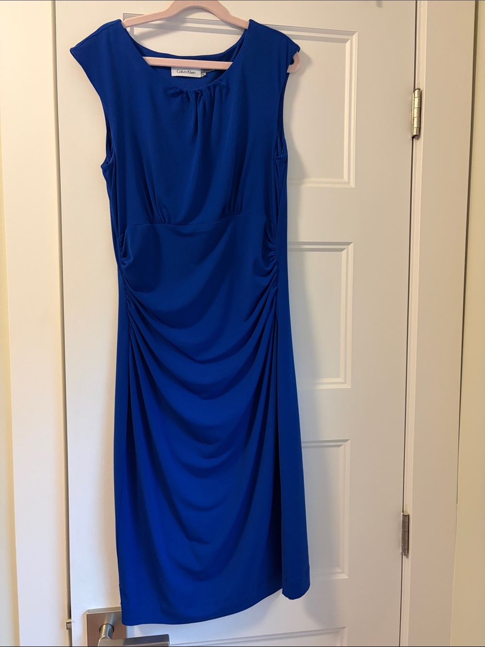 Calvin Klein Cobalt Blue Sleeveless Ruched Midi Dress